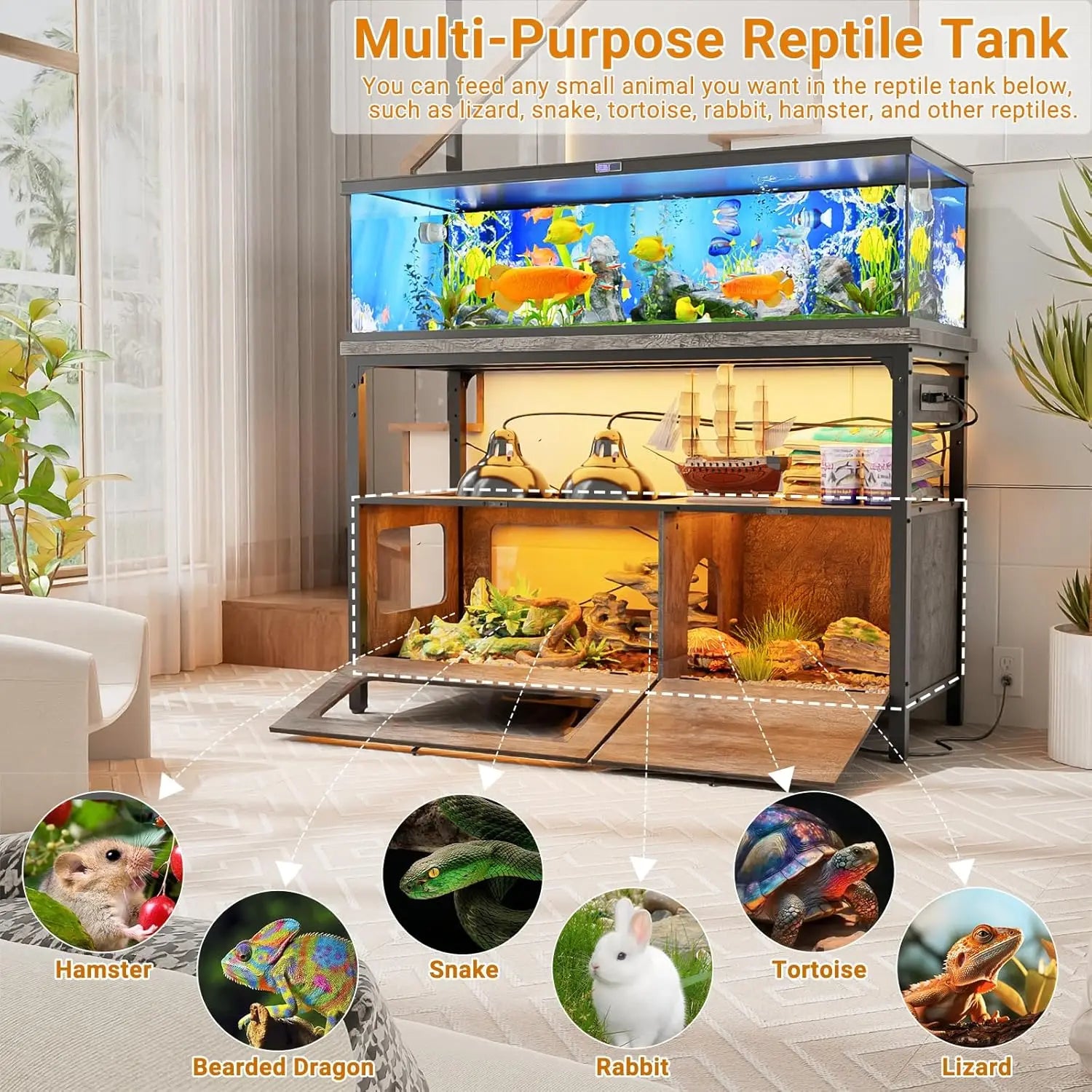 Fish Tank Stand with LED Light Aquarium Stand with Outlet and Storage 49.2"