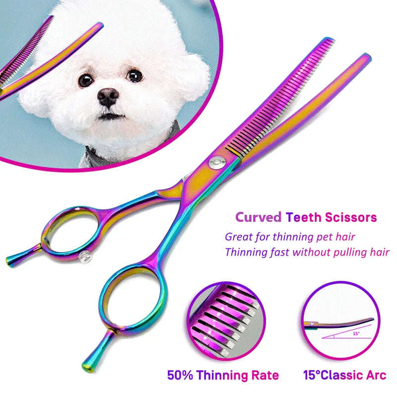 Colorful dog curved thinning shears